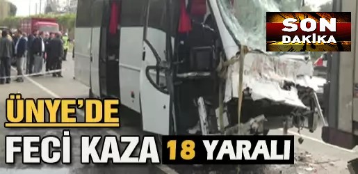 Ünye’de trafik kazasında, 2’si ağır 18 kişi yaralandı